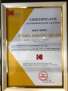 Chứng nhận đại lý Đặng Phước Quân về các sản phẩm gọng kính và tròng kính chính hãng