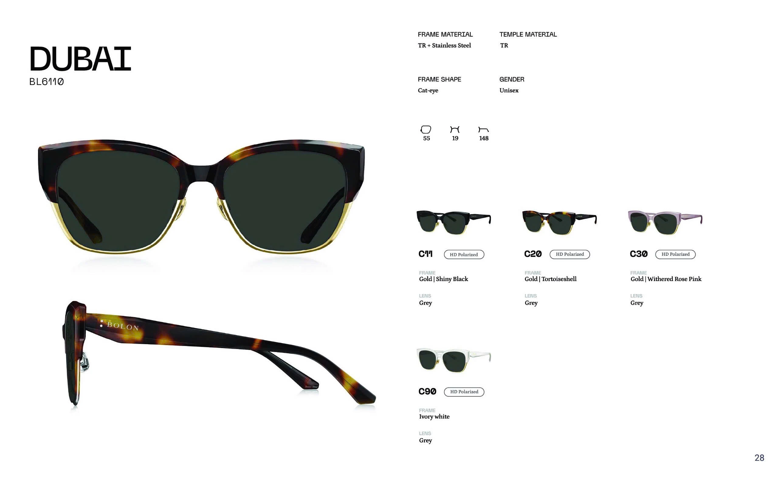 Kính mát Bolon Dubai BL6110 lấy cảm hứng từ văn hóa Pháp, mang đến vẻ đẹp sang trọng, quý phái và tinh tế. Thiết kế đặc biệt để ôm khít khuôn mặt, mang lại cảm giác thoải mái, đảm bảo độ bền, nhẹ nhàng và an toàn cho mắt.