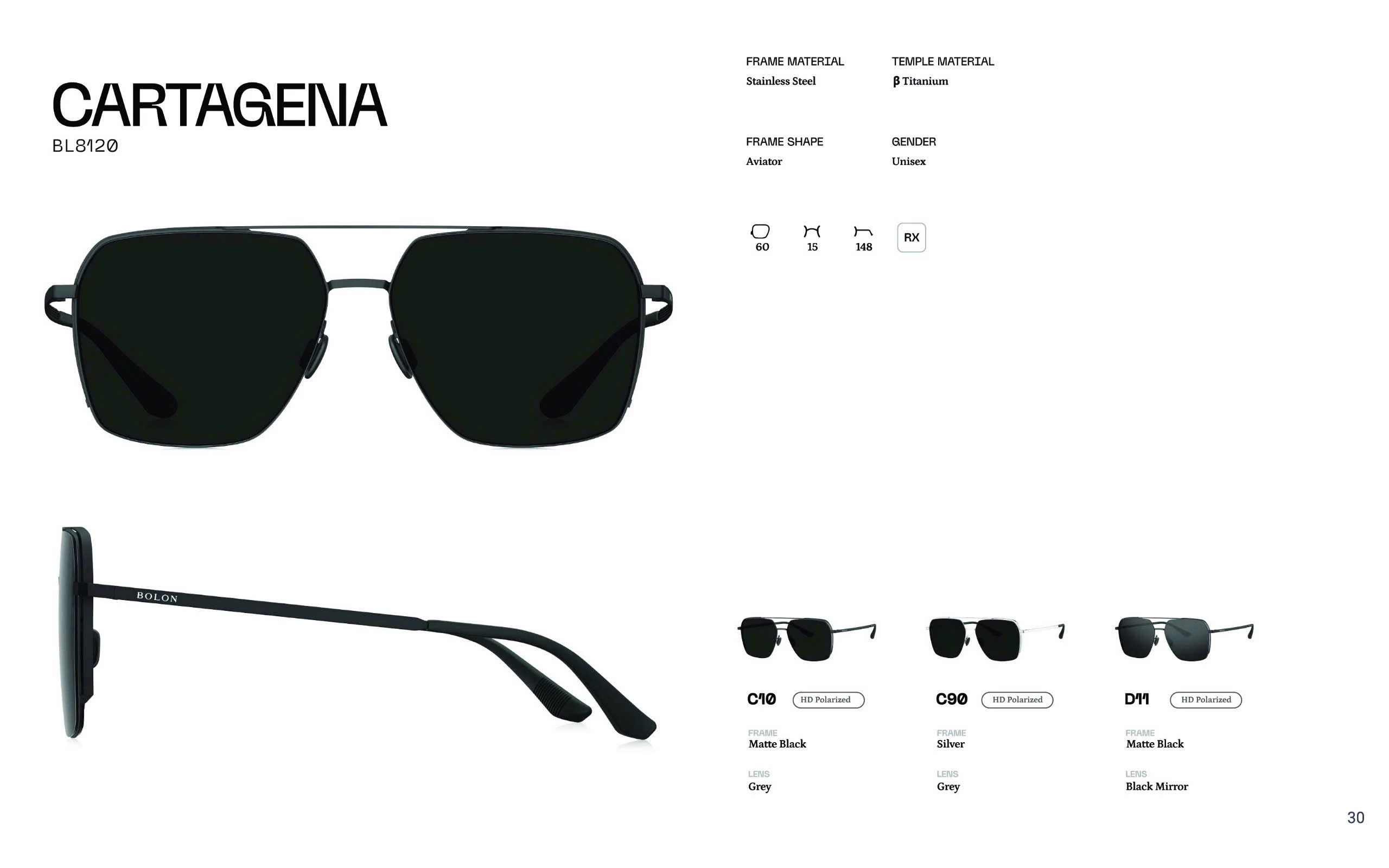 Kính mát Bolon Cartagena BL8120 lấy cảm hứng từ văn hóa Pháp, mang đến vẻ đẹp sang trọng, quý phái và tinh tế. Thiết kế đặc biệt để ôm khít khuôn mặt, mang lại cảm giác thoải mái, đảm bảo độ bền, nhẹ nhàng và an toàn cho mắt.