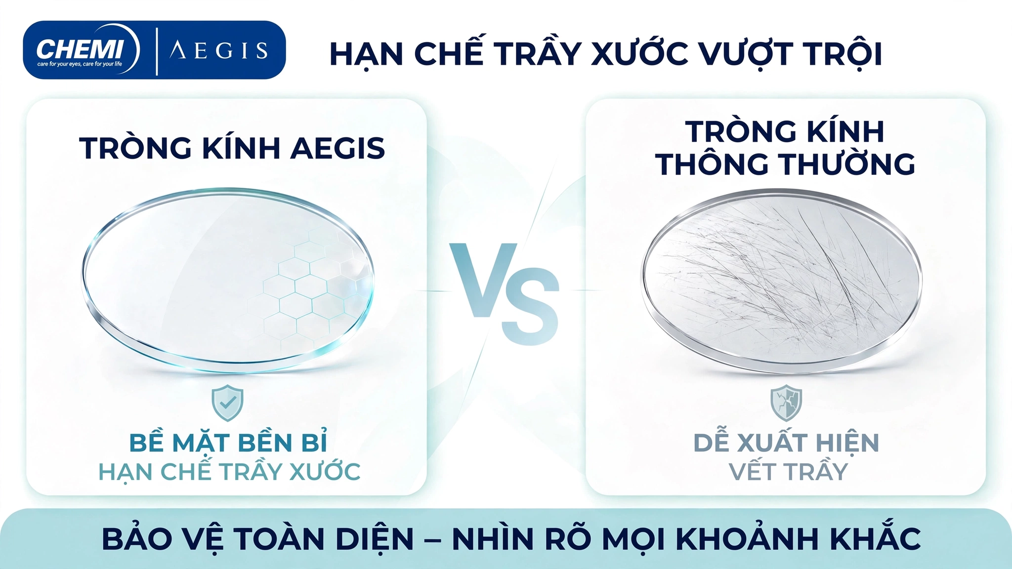 Tròng kính Chemi AEGIS hạn chế trầy xước vượt trội