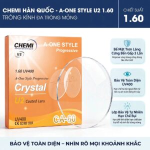 Tròng kính đa tròng Chemi UV400 A-One Style Crystal U2 Coated 1.60
