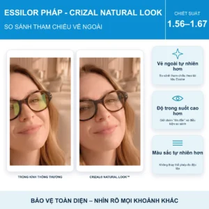Visual buổi tối minh họa phản xạ trên tròng kính Essilor Crizal Natural Look