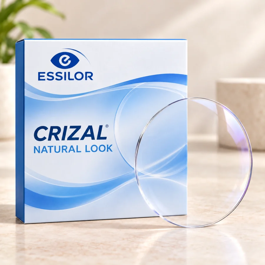 Tròng kính Essilor chính hãng trên nền sáng