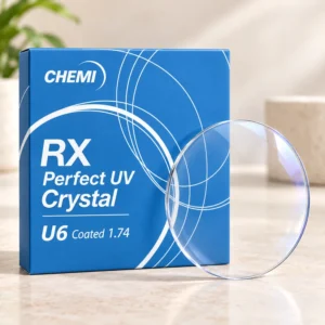 Tròng kính đơn tròng đánh Chemi RX Perfect UV Crystal U6 Coated 1.74 (Kiểm soát ánh sáng xanh)