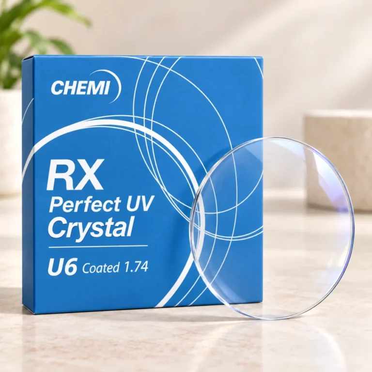Tròng kính đơn tròng đánh Chemi RX Perfect UV Crystal U6 Coated 1.74 (Kiểm soát ánh sáng xanh)