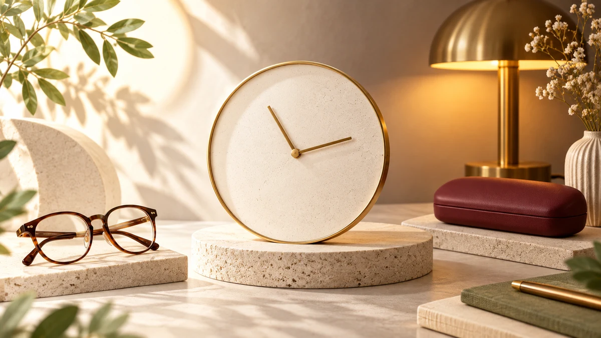 Minh họa khung giờ ban ngày đến buổi tối với đồng hồ điêu khắc