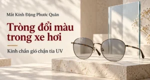 Ảnh bìa gọng kính tròn và tấm kính trong suốt cho bài về tròng đổi màu trong xe hơi