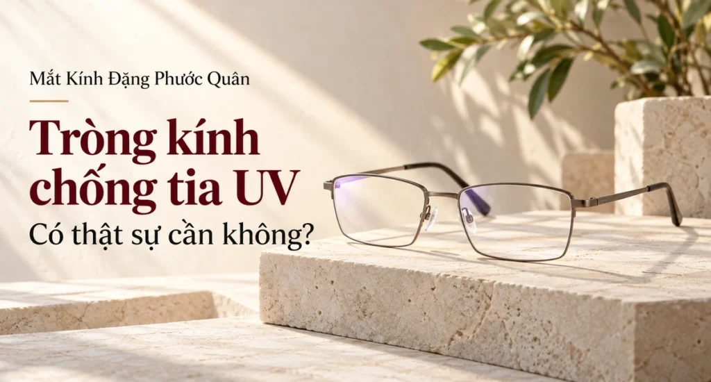 Ảnh bìa cặp kính trong suốt dưới nắng cho bài về tròng kính chống tia UV