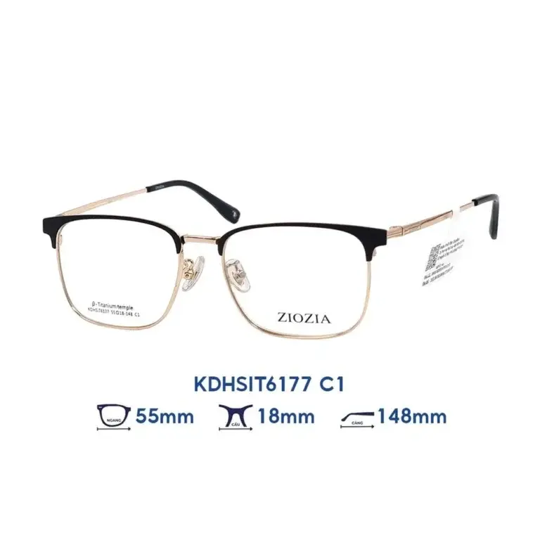 Ảnh góc 45° gọng kính ZioZia KDHSIT6177 màu Đen