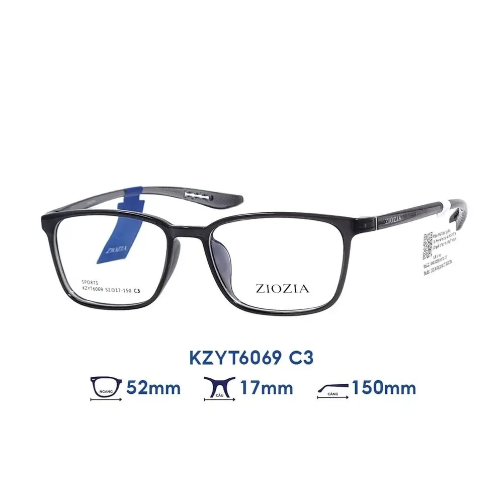 Ảnh góc 45° gọng kính ZioZia KZYT6069 màu Xám đen