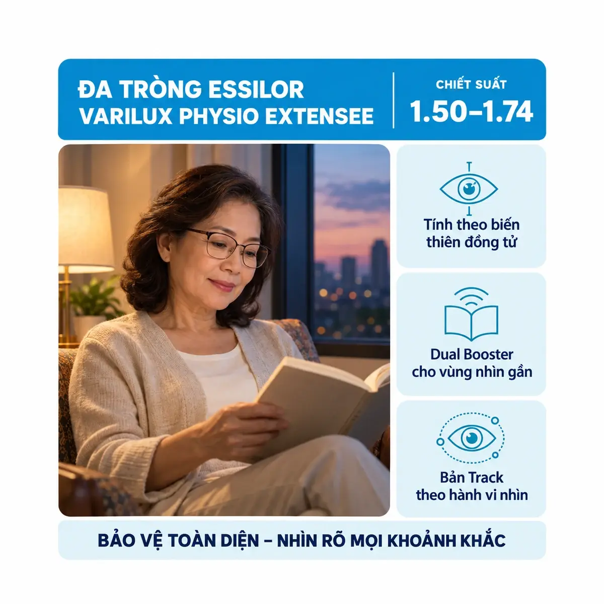 Tròng kính đa tròng Essilor Varilux Physio Extensee: ảnh minh họa người đeo kính trong sinh hoạt