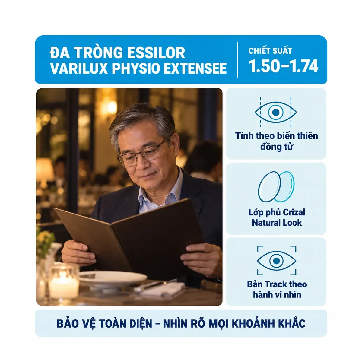 Tròng kính đa tròng Essilor Varilux Physio Extensee: ảnh minh họa dùng kính trong sinh hoạt hằng ngày