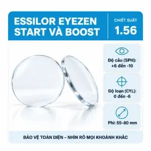 Tròng kính Essilor Eyezen Start và Eyezen Boost (đánh theo độ) chiết suất 1.56