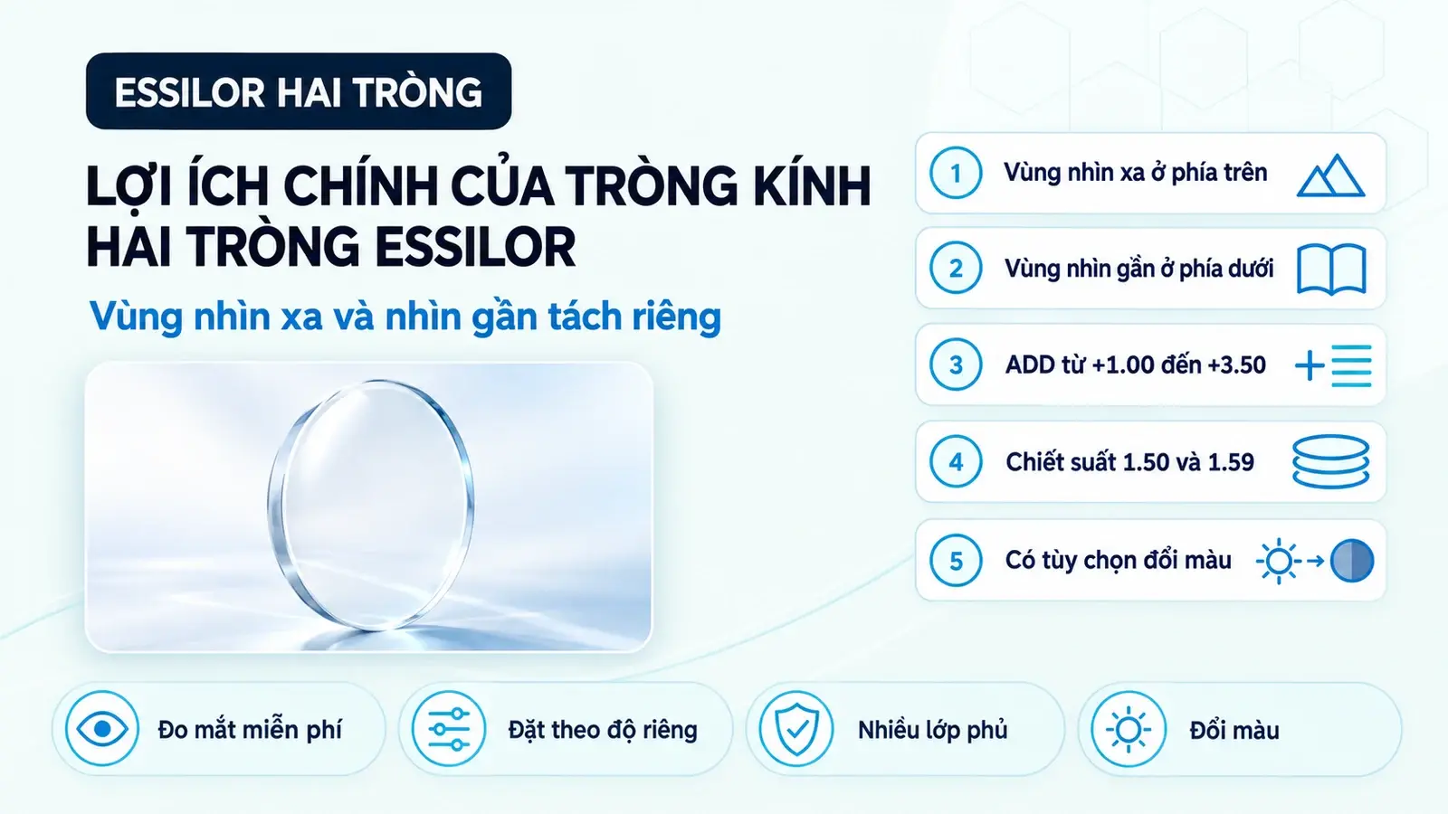 Tròng kính hai tròng Essilor: các lợi ích chính