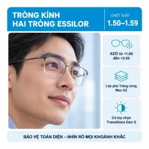 Tròng kính hai tròng Essilor: ảnh cận cảnh bề mặt và mép tròng kính