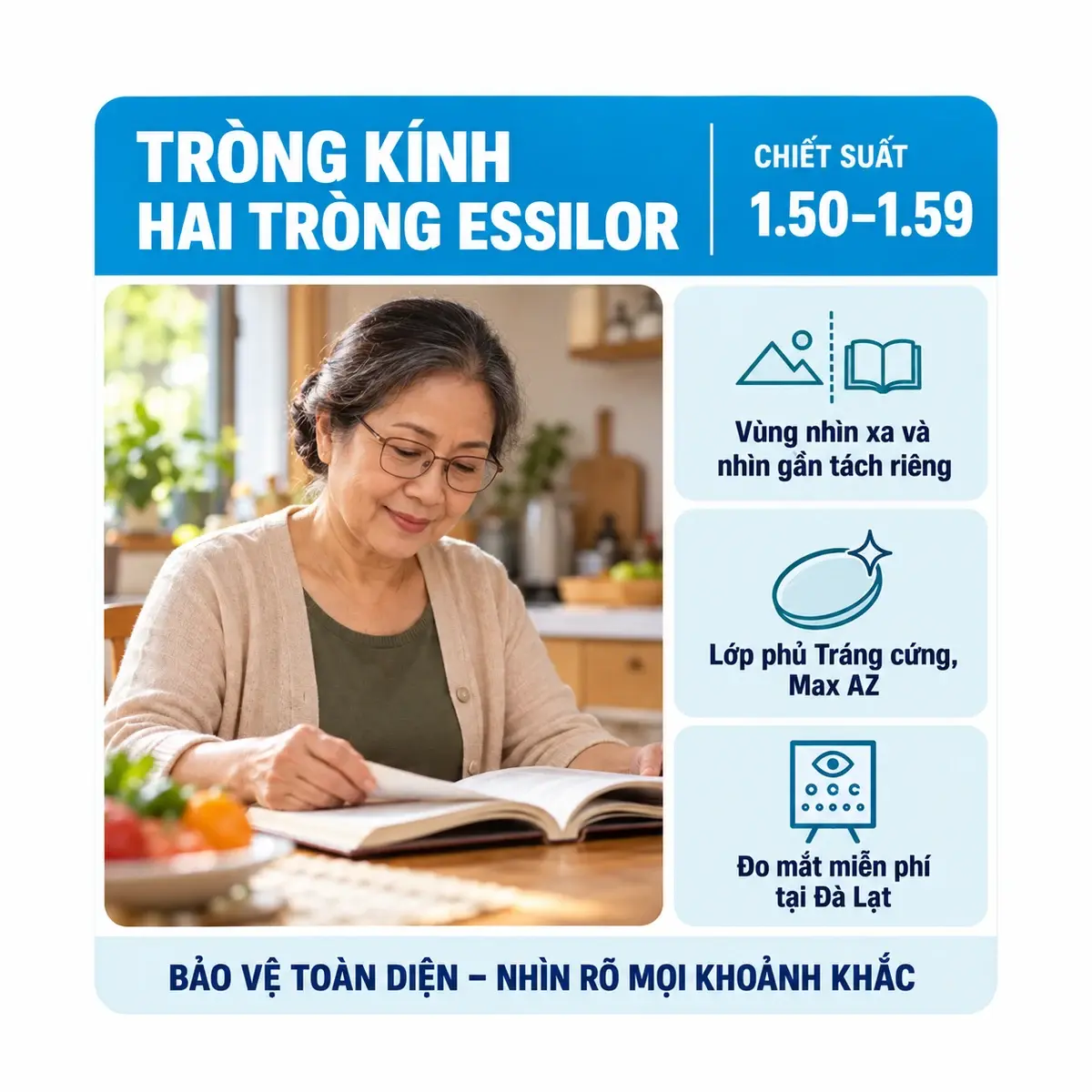 Tròng kính hai tròng Essilor: ảnh minh họa dùng kính trong sinh hoạt hằng ngày
