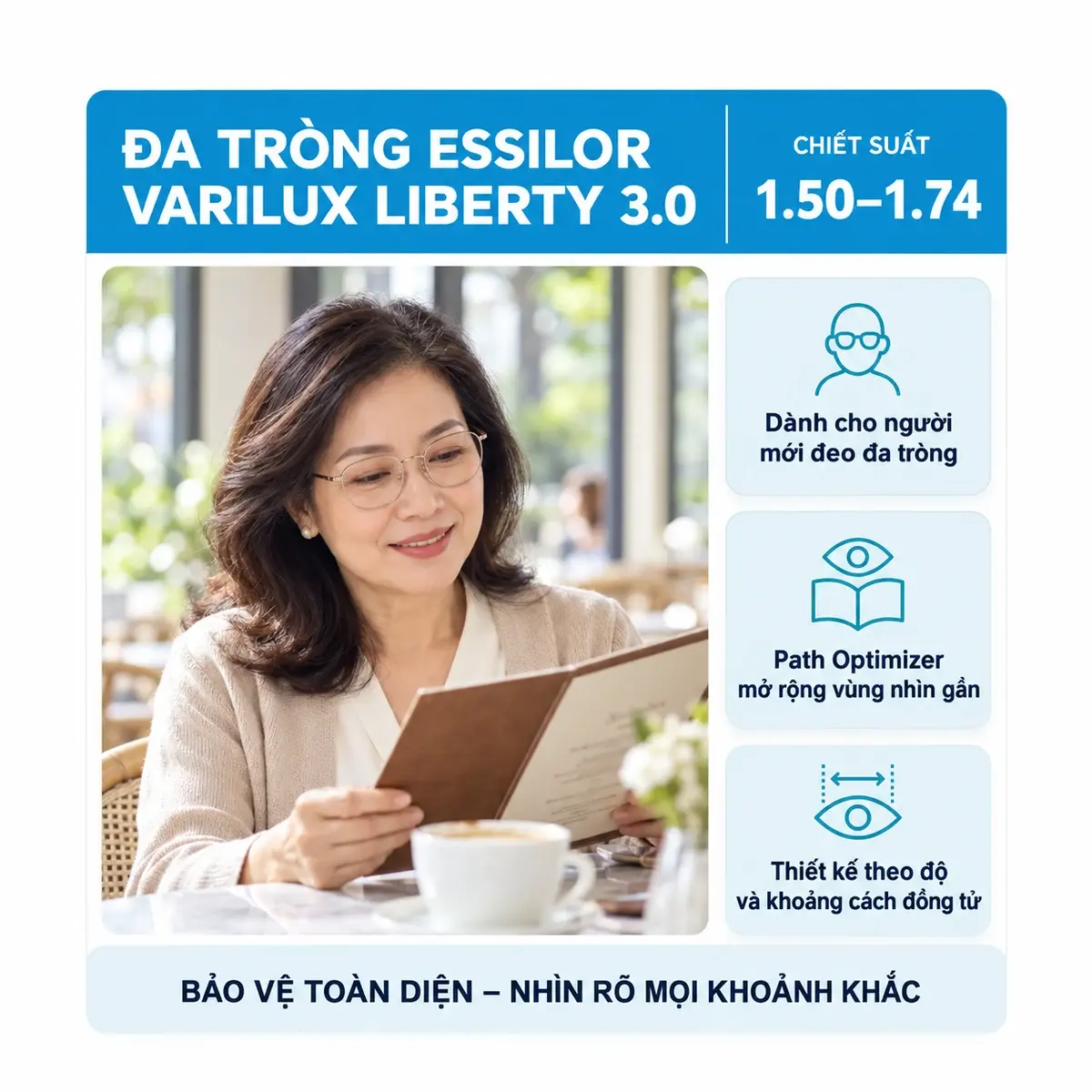 Tròng kính đa tròng Essilor Varilux Liberty 3.0: ảnh minh họa người đeo kính trong sinh hoạt