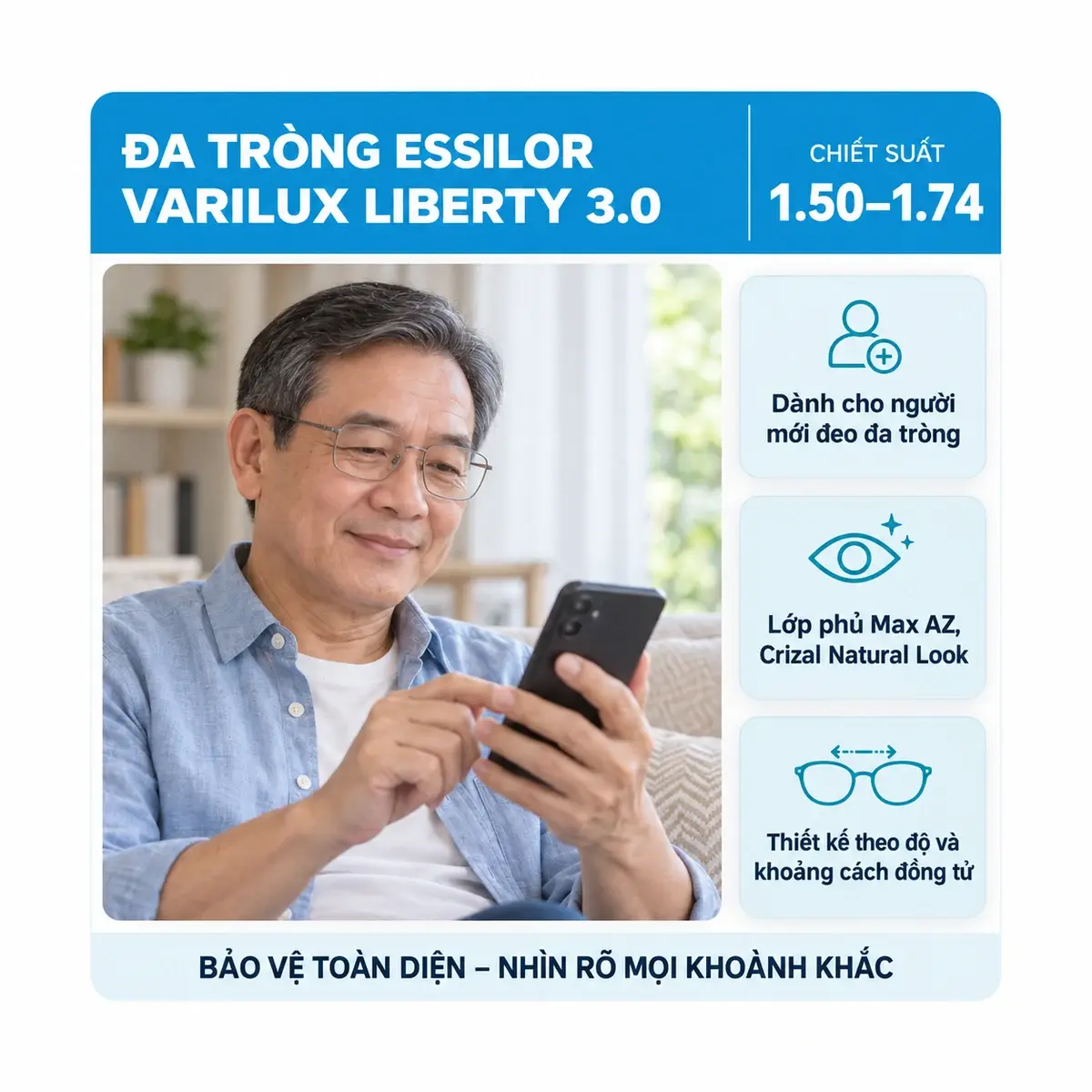 Tròng kính đa tròng Essilor Varilux Liberty 3.0: ảnh minh họa dùng kính trong sinh hoạt hằng ngày