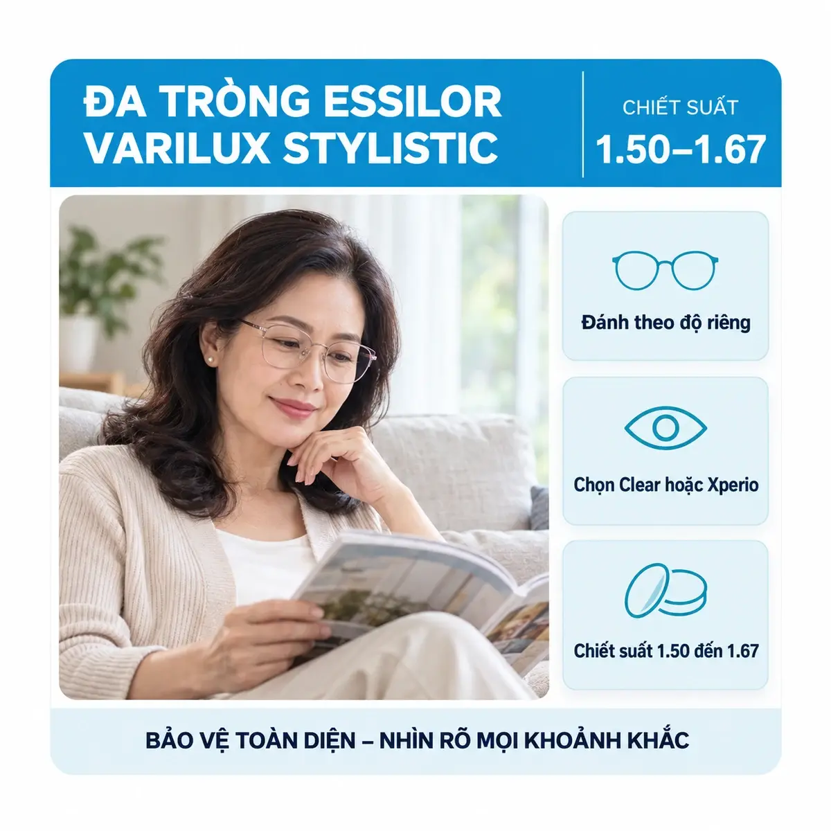 Tròng kính đa tròng Essilor Varilux Stylistic: ảnh minh họa người đeo kính trong sinh hoạt