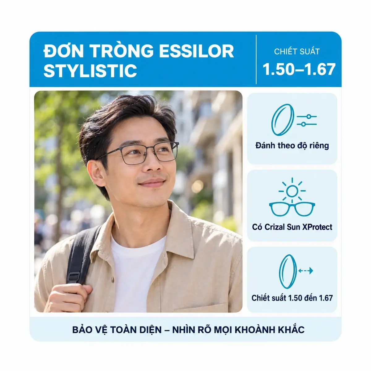 Tròng kính đơn tròng Essilor Stylistic: ảnh minh họa dùng kính trong sinh hoạt hằng ngày