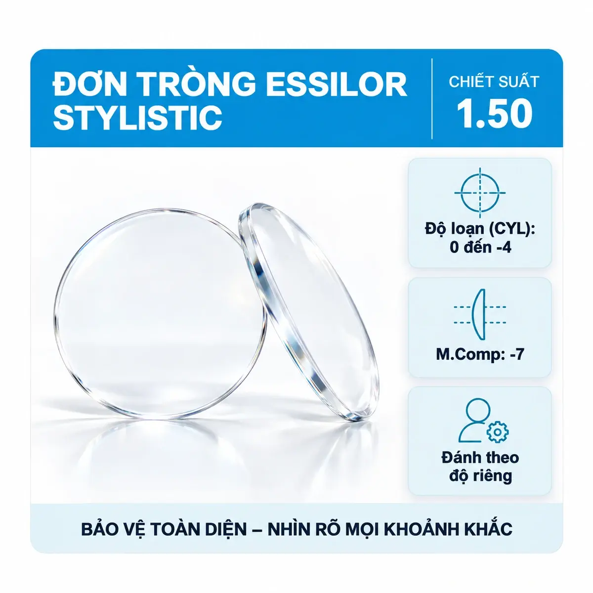 Tròng kính đơn tròng Essilor Stylistic chiết suất 1.50