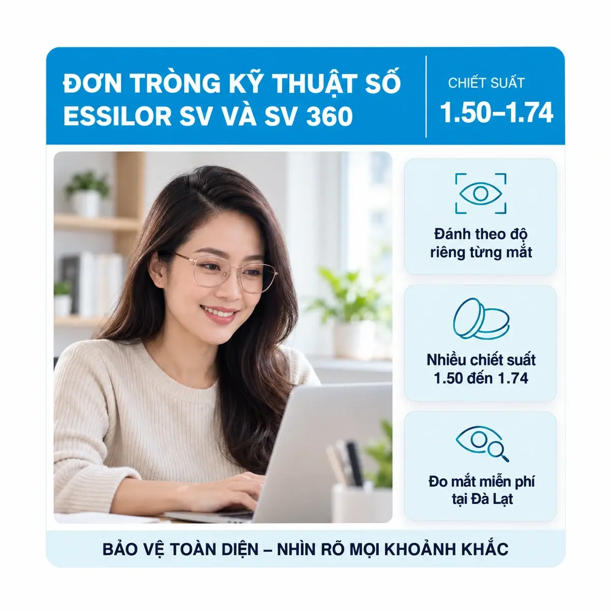 Tròng kính đơn tròng kỹ thuật số Essilor (SV và SV 360): ảnh minh họa người đeo kính trong sinh hoạt