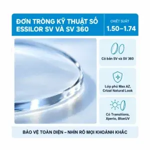 Tròng kính đơn tròng kỹ thuật số Essilor (SV và SV 360): ảnh cận cảnh bề mặt và mép tròng kính