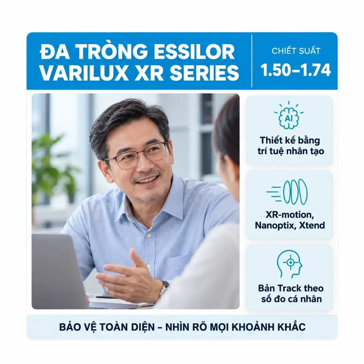 Tròng kính đa tròng Essilor Varilux XR series: ảnh minh họa người đeo kính trong sinh hoạt