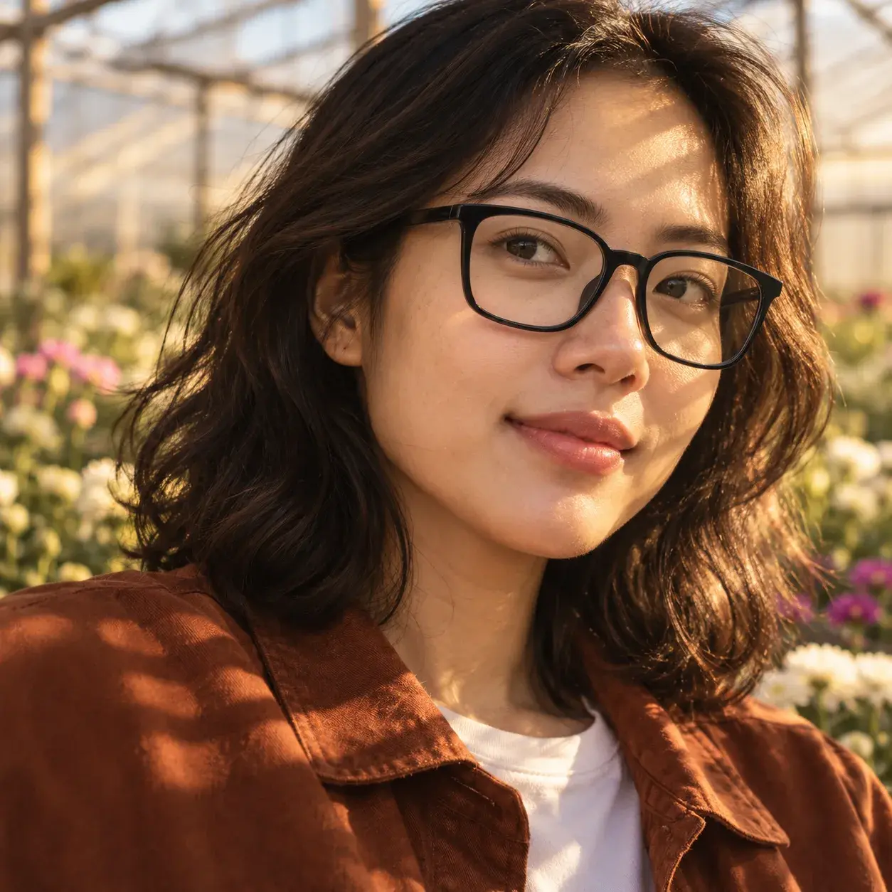 Người mẫu đeo gọng kính của cửa hàng